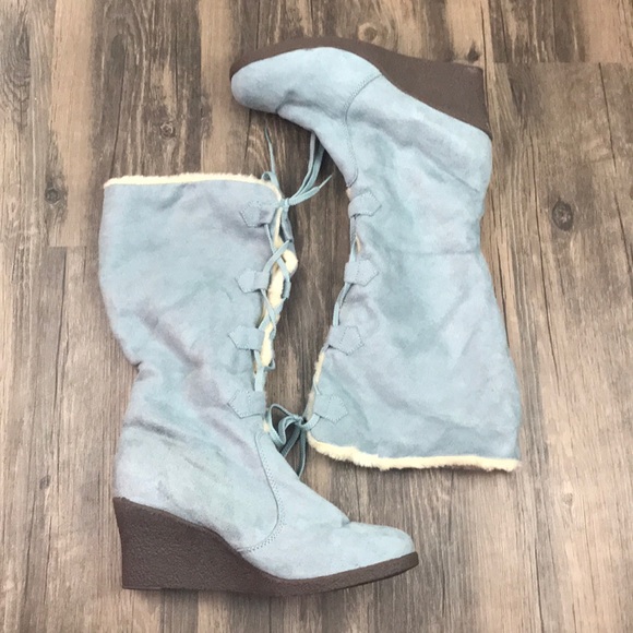 light blue lace up boots
